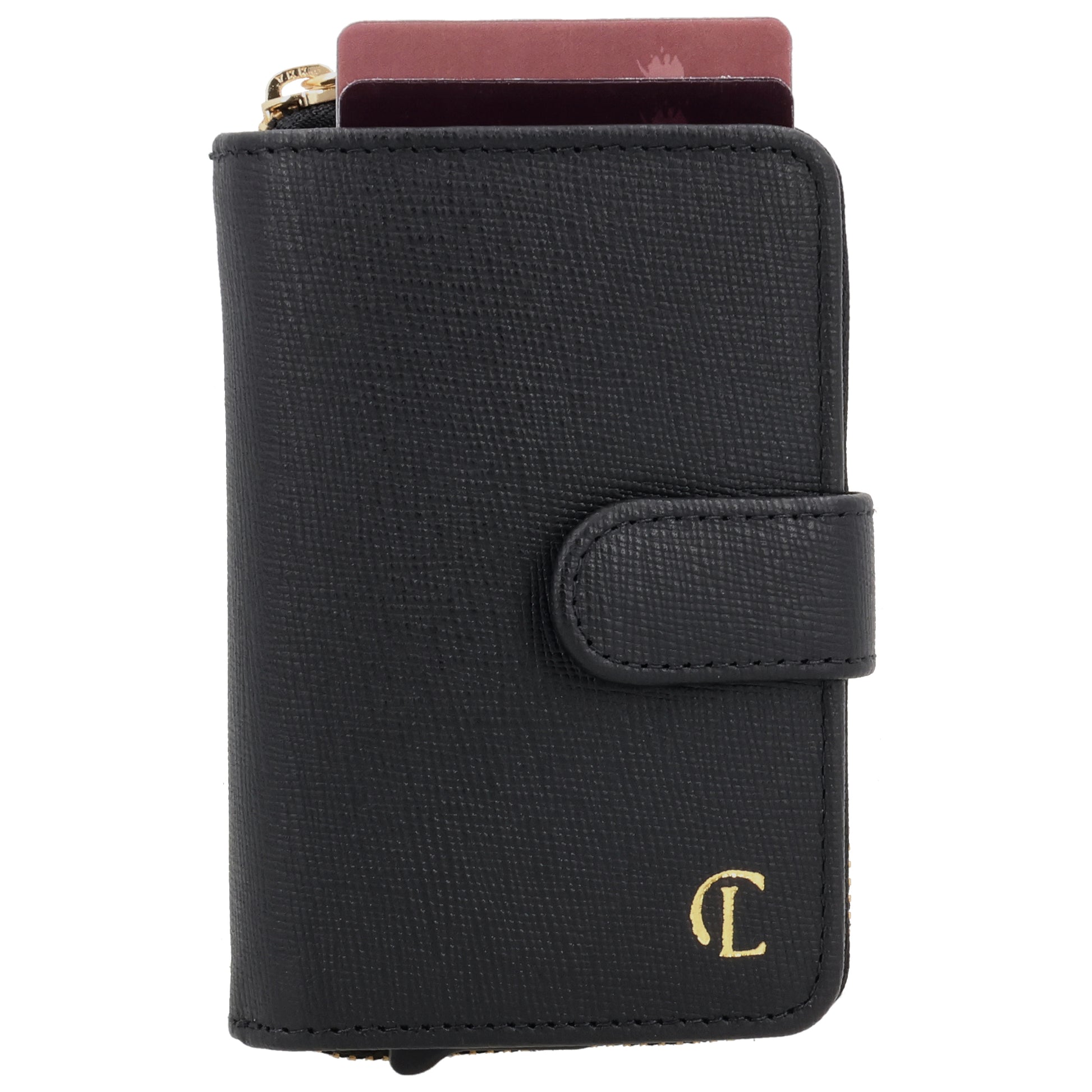 Kreditkartenetui 11x8cm Schwarz RFID mit Münzfach Alu - leder-accessoires.com