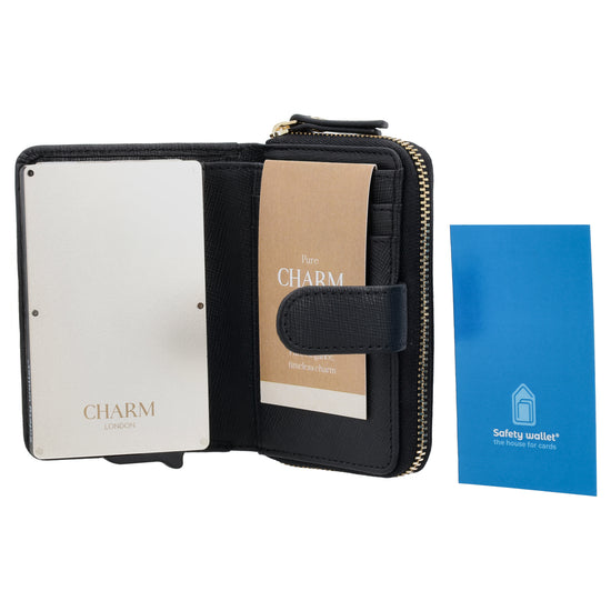 Kreditkartenetui 11x8cm Schwarz RFID mit Münzfach Alu - leder-accessoires.com