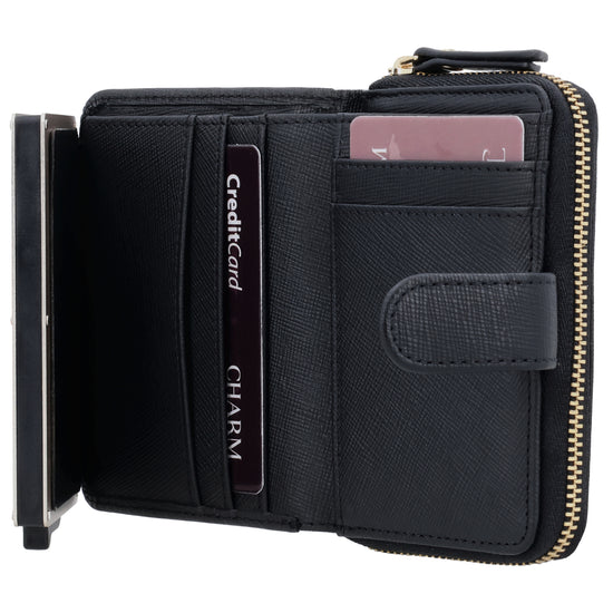 Kreditkartenetui 11x8cm Schwarz RFID mit Münzfach Alu - leder-accessoires.com