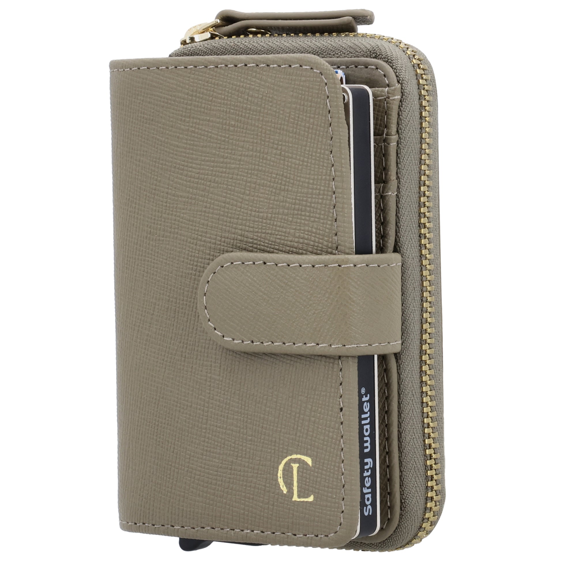 RFID Kartenetui 11x8cm Taupe kompakt mit Alu-Case - leder-accessoires.com