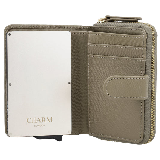 RFID Kartenetui 11x8cm Taupe kompakt mit Alu-Case - leder-accessoires.com