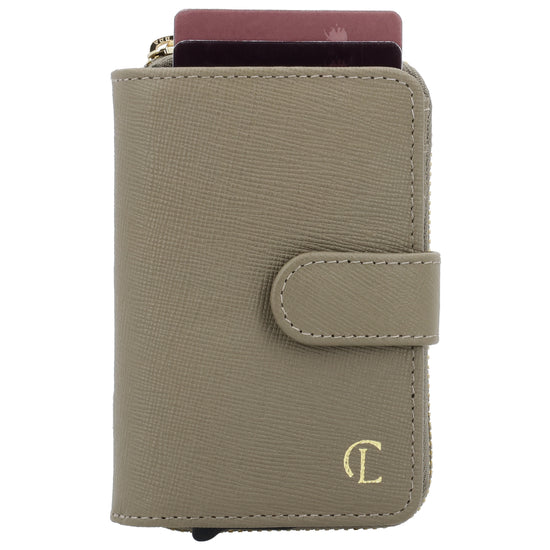 RFID Kartenetui 11x8cm Taupe kompakt mit Alu-Case - leder-accessoires.com