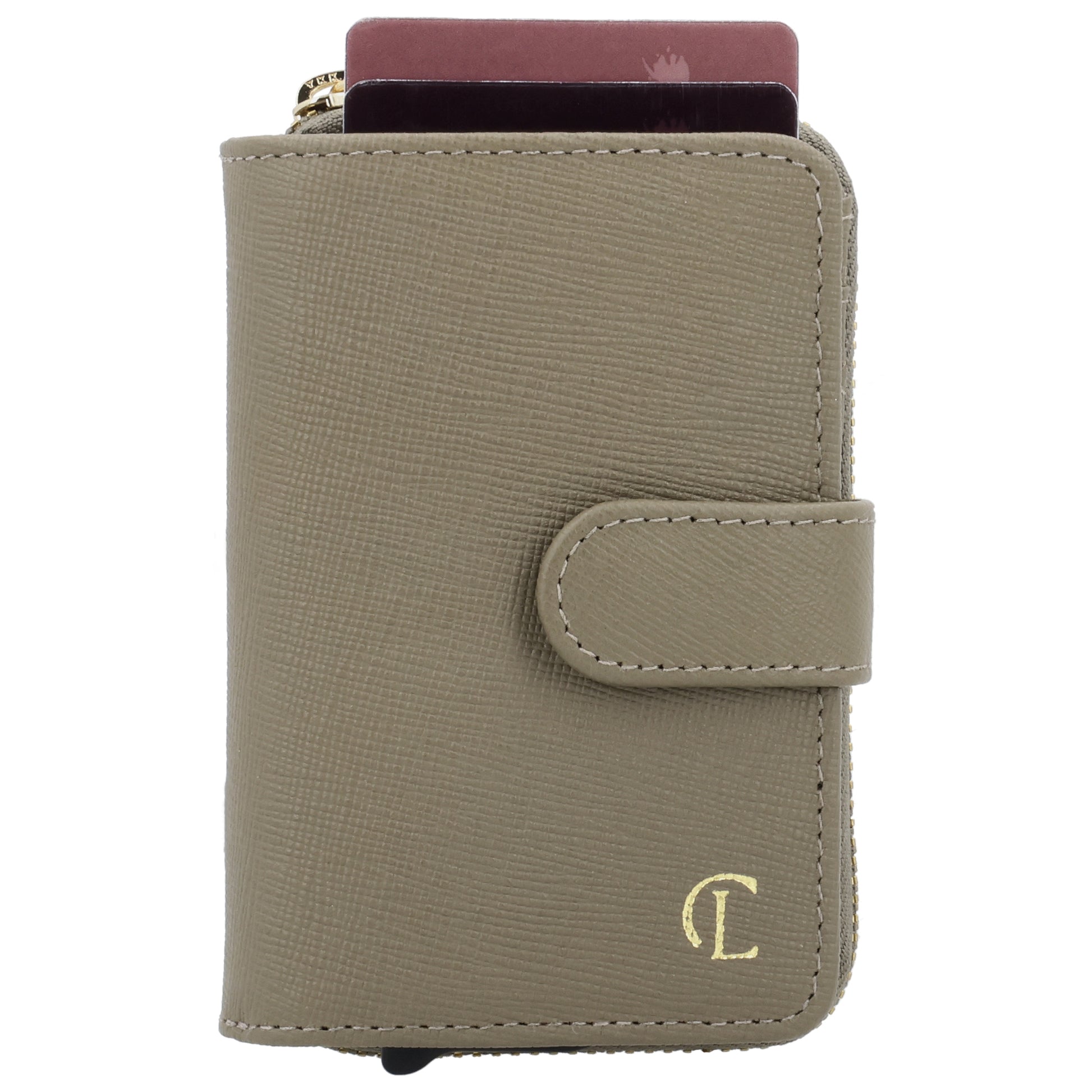 RFID Kartenetui 11x8cm Taupe kompakt mit Alu-Case - leder-accessoires.com
