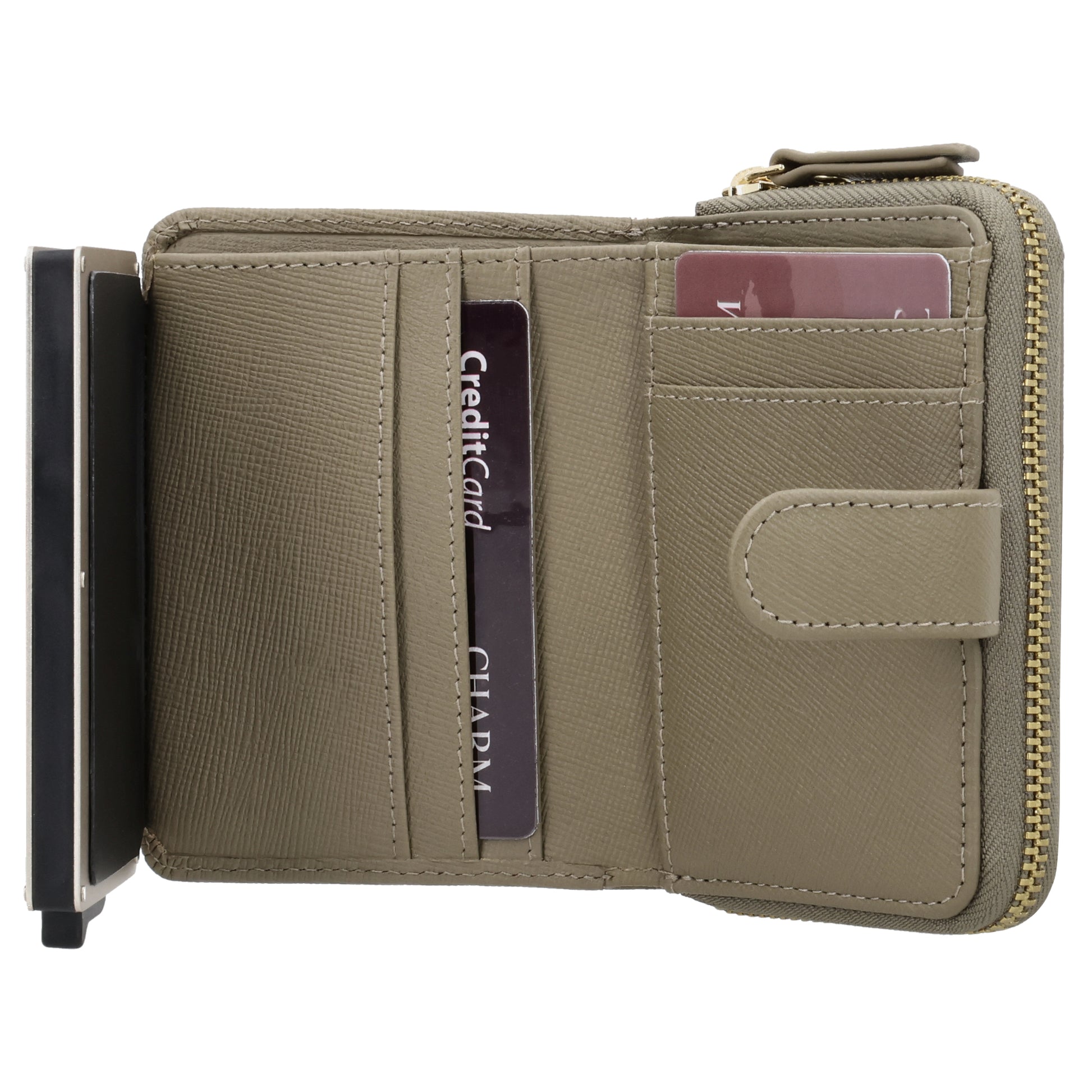 RFID Kartenetui 11x8cm Taupe kompakt mit Alu-Case - leder-accessoires.com