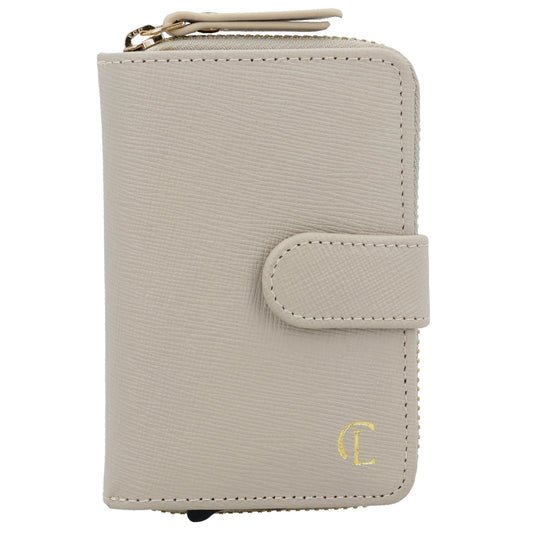 Beige Slim Wallet 11x8cm mit RFID Schutz & Münzfach - leder-accessoires.com