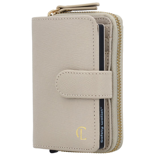 Beige Slim Wallet 11x8cm mit RFID Schutz & Münzfach - leder-accessoires.com