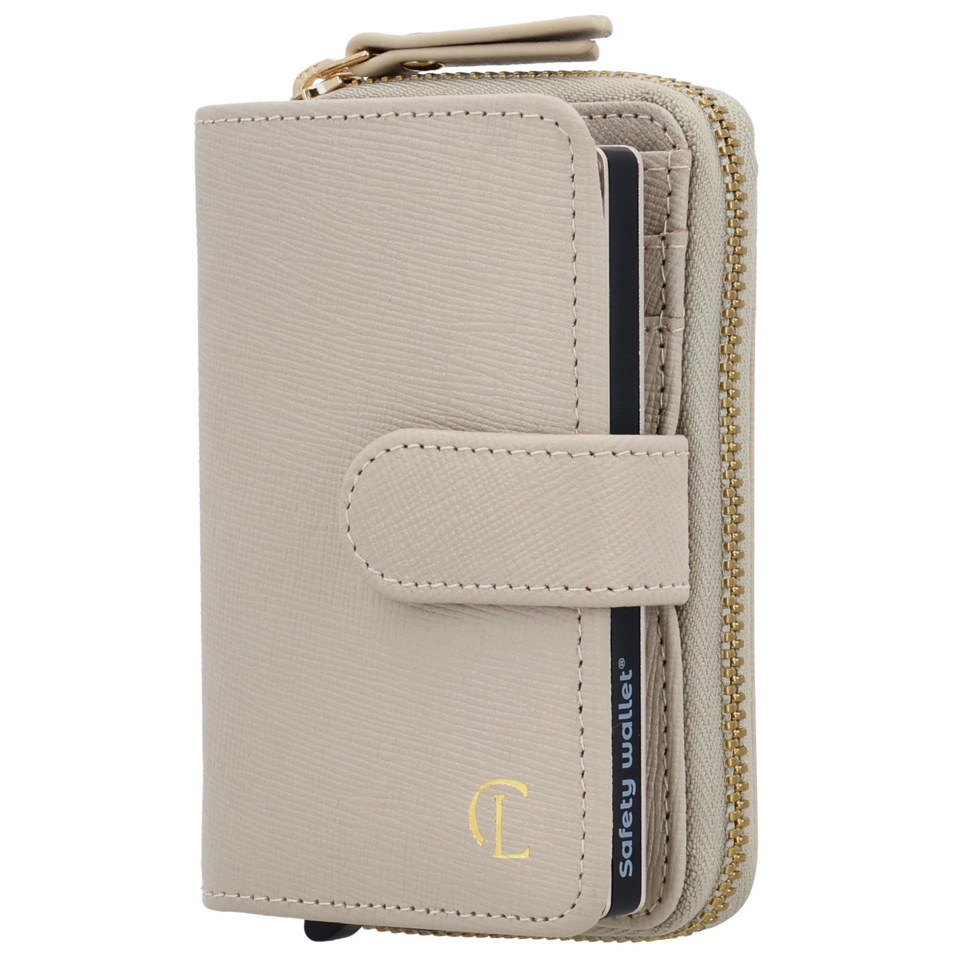 Beige Slim Wallet 11x8cm mit RFID Schutz & Münzfach - leder-accessoires.com