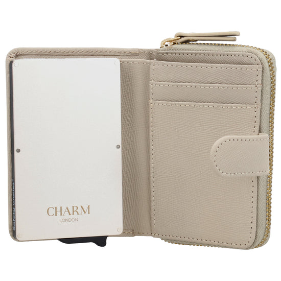 Beige Slim Wallet 11x8cm mit RFID Schutz & Münzfach - leder-accessoires.com