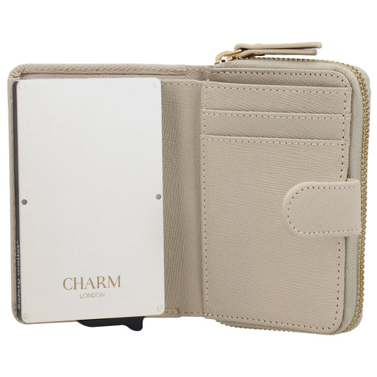 Beige Slim Wallet 11x8cm mit RFID Schutz & Münzfach - leder-accessoires.com