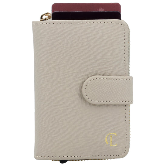 Beige Slim Wallet 11x8cm mit RFID Schutz & Münzfach - leder-accessoires.com