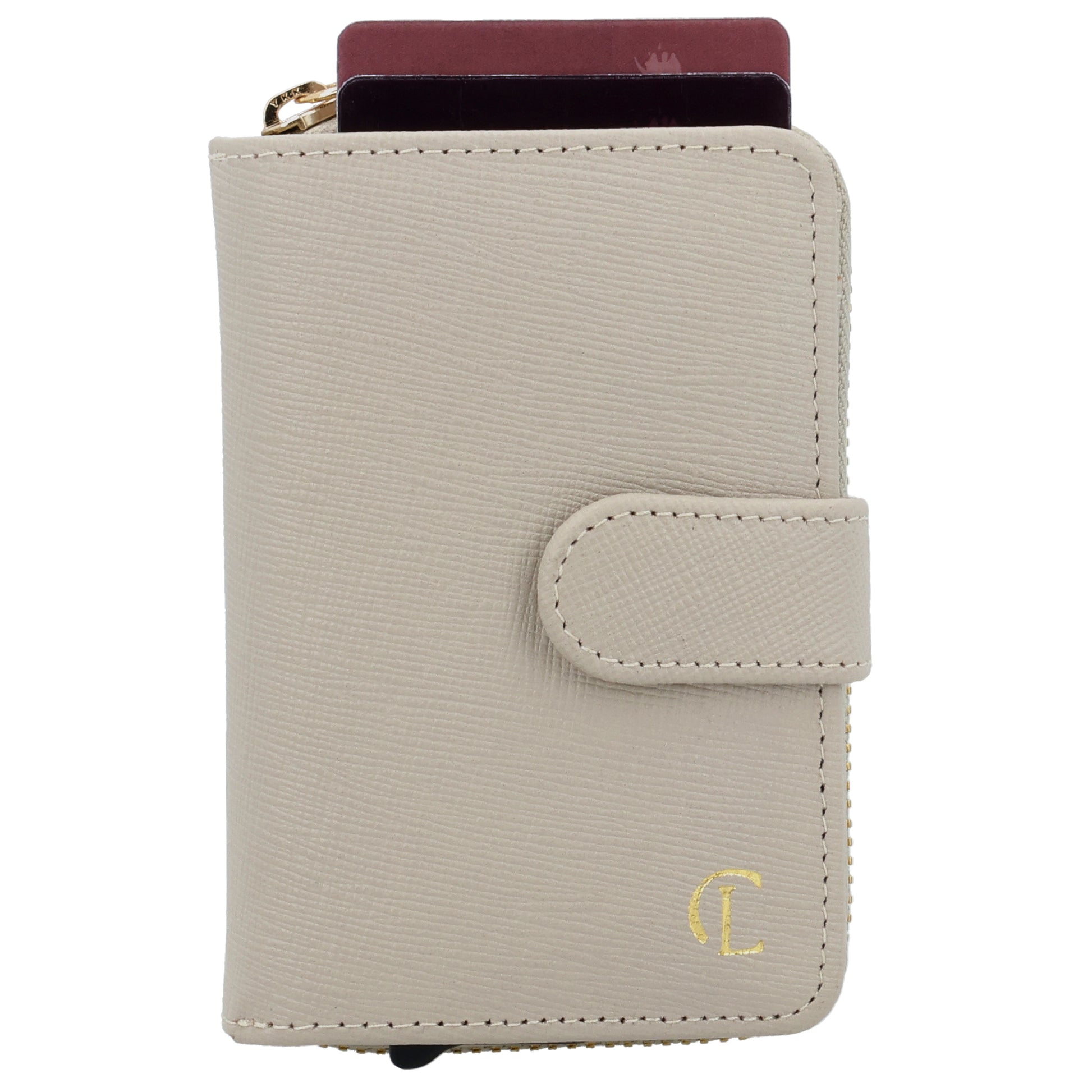 Beige Slim Wallet 11x8cm mit RFID Schutz & Münzfach - leder-accessoires.com