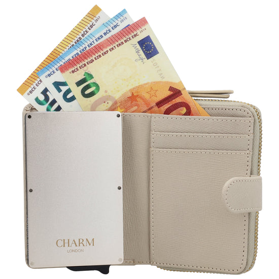 Beige Slim Wallet 11x8cm mit RFID Schutz & Münzfach - leder-accessoires.com