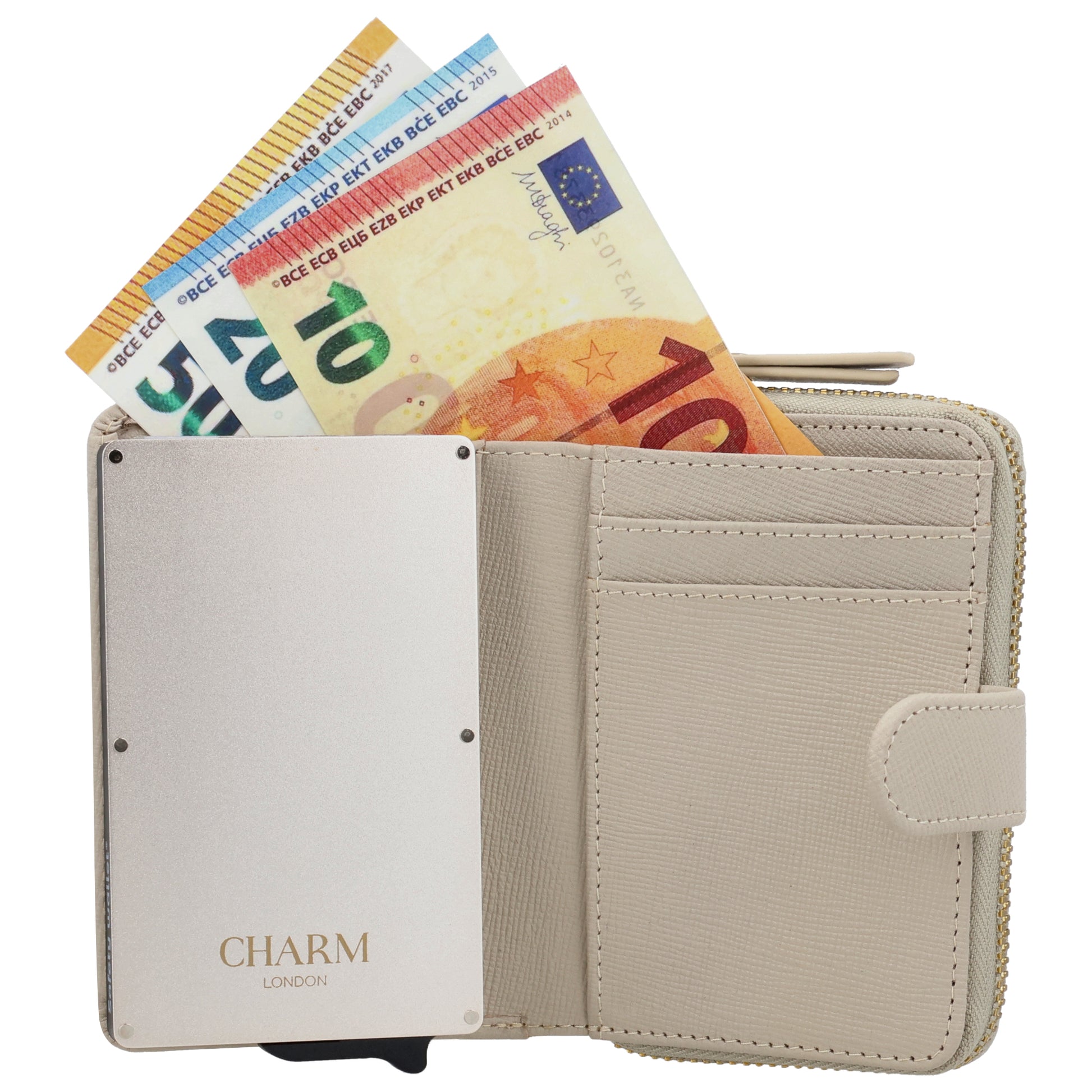 Beige Slim Wallet 11x8cm mit RFID Schutz & Münzfach - leder-accessoires.com