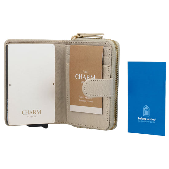 Beige Slim Wallet 11x8cm mit RFID Schutz & Münzfach - leder-accessoires.com