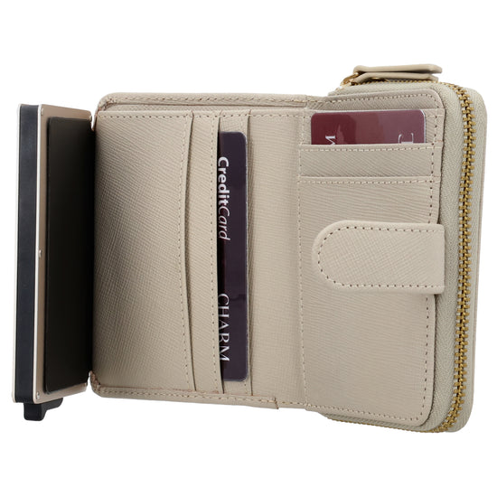 Beige Slim Wallet 11x8cm mit RFID Schutz & Münzfach - leder-accessoires.com
