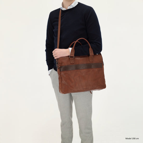 Business-| Laptoptasche 39x30x8cm in Cognac mit Reißverschluss - leder-accessoires.com