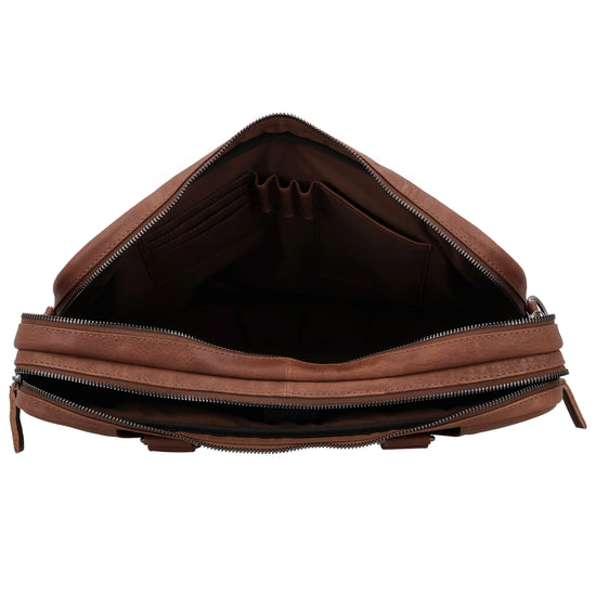 Business-| Laptoptasche 39x30x8cm in Cognac mit Reißverschluss - leder-accessoires.com