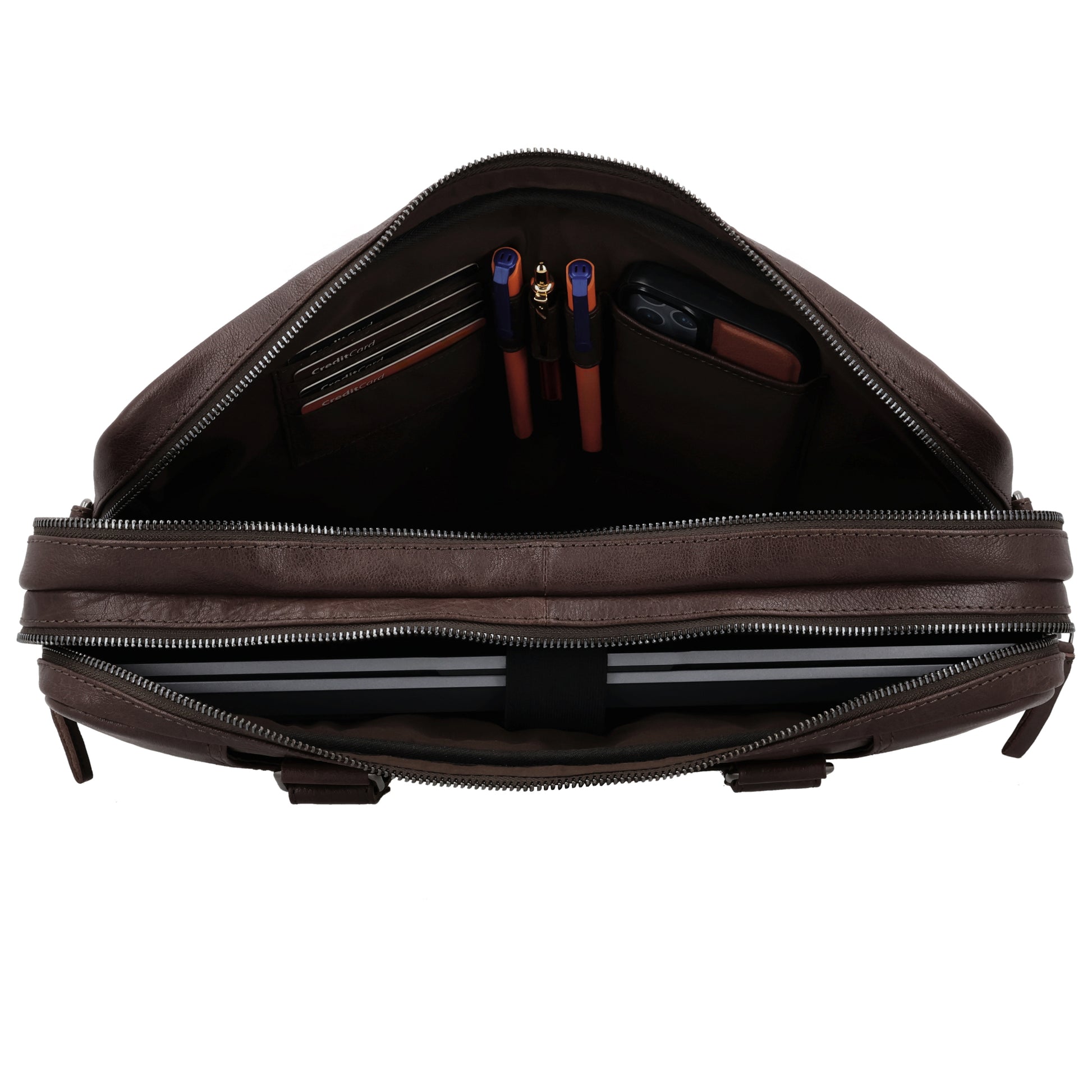 Business-| Laptoptasche 39x30x8cm in Braun mit Reißverschluss - leder-accessoires.com