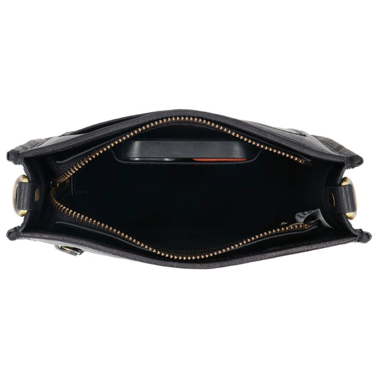 Schultertasche in Schwarz 20x21,5cm mit Reißverschluss - leder-accessoires.com