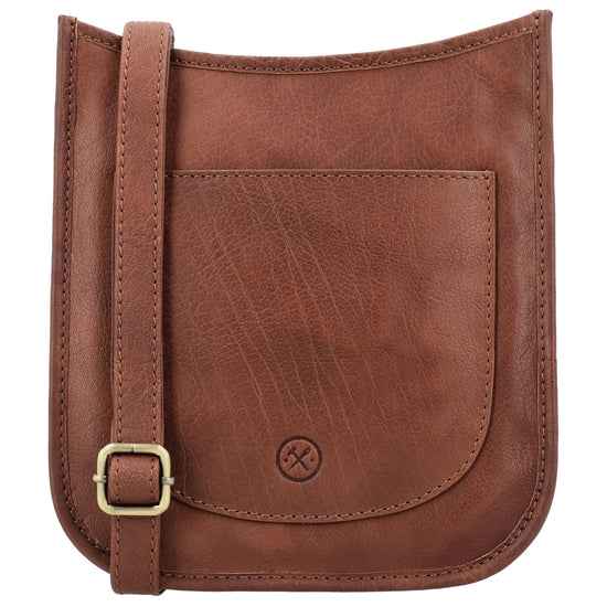 Schultertasche in Cognac 20x21,5cm mit Reißverschluss - leder-accessoires.com