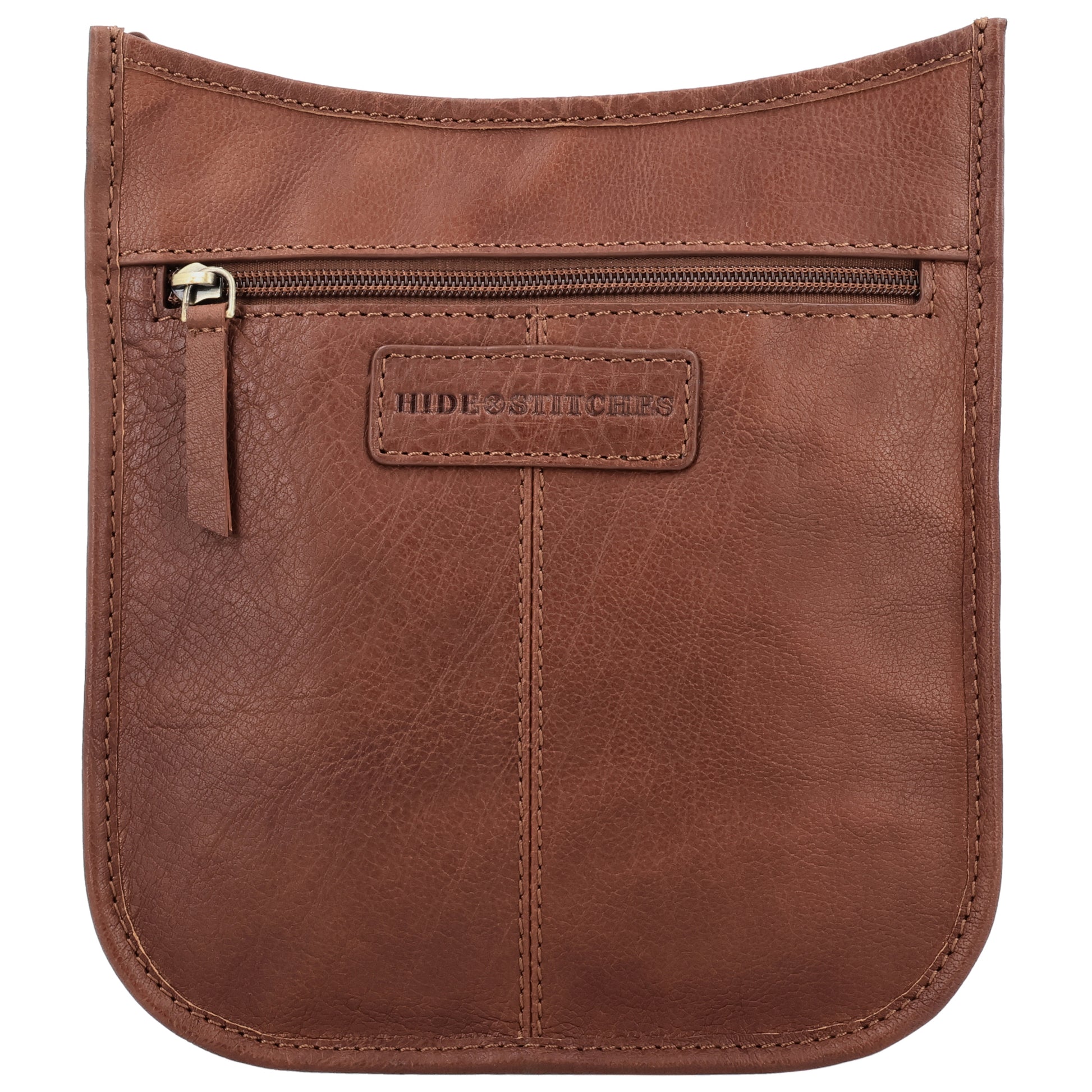Schultertasche in Cognac 20x21,5cm mit Reißverschluss - leder-accessoires.com