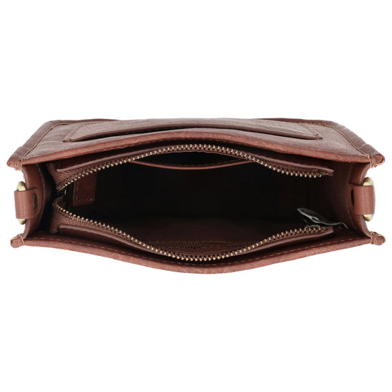 Schultertasche in Cognac 20x21,5cm mit Reißverschluss - leder-accessoires.com