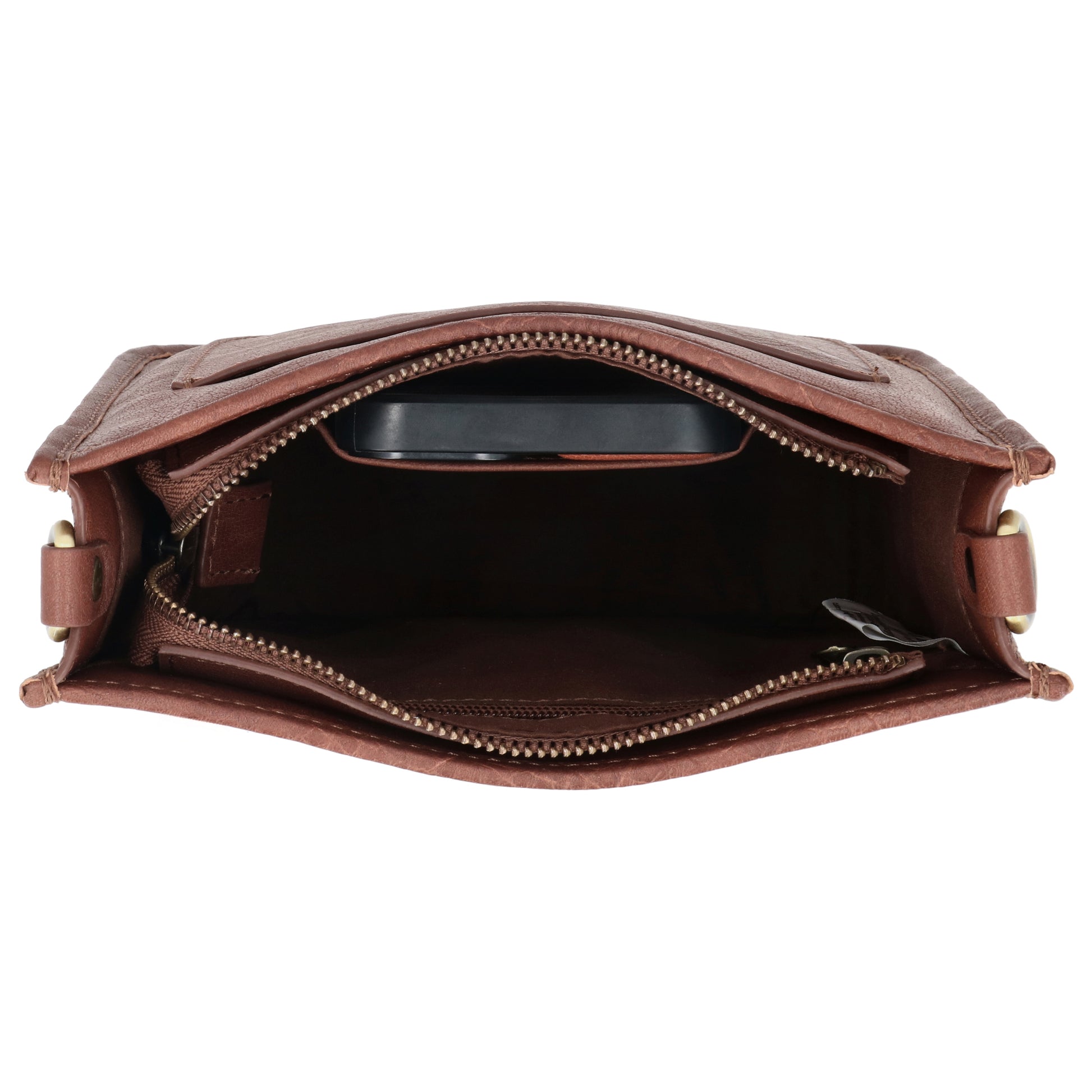 Schultertasche in Cognac 20x21,5cm mit Reißverschluss - leder-accessoires.com
