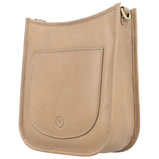 Schultertasche in Sand 20x21,5cm mit Reißverschluss - leder-accessoires.com