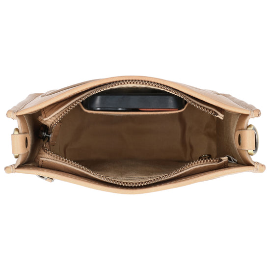Schultertasche in Sand 20x21,5cm mit Reißverschluss - leder-accessoires.com