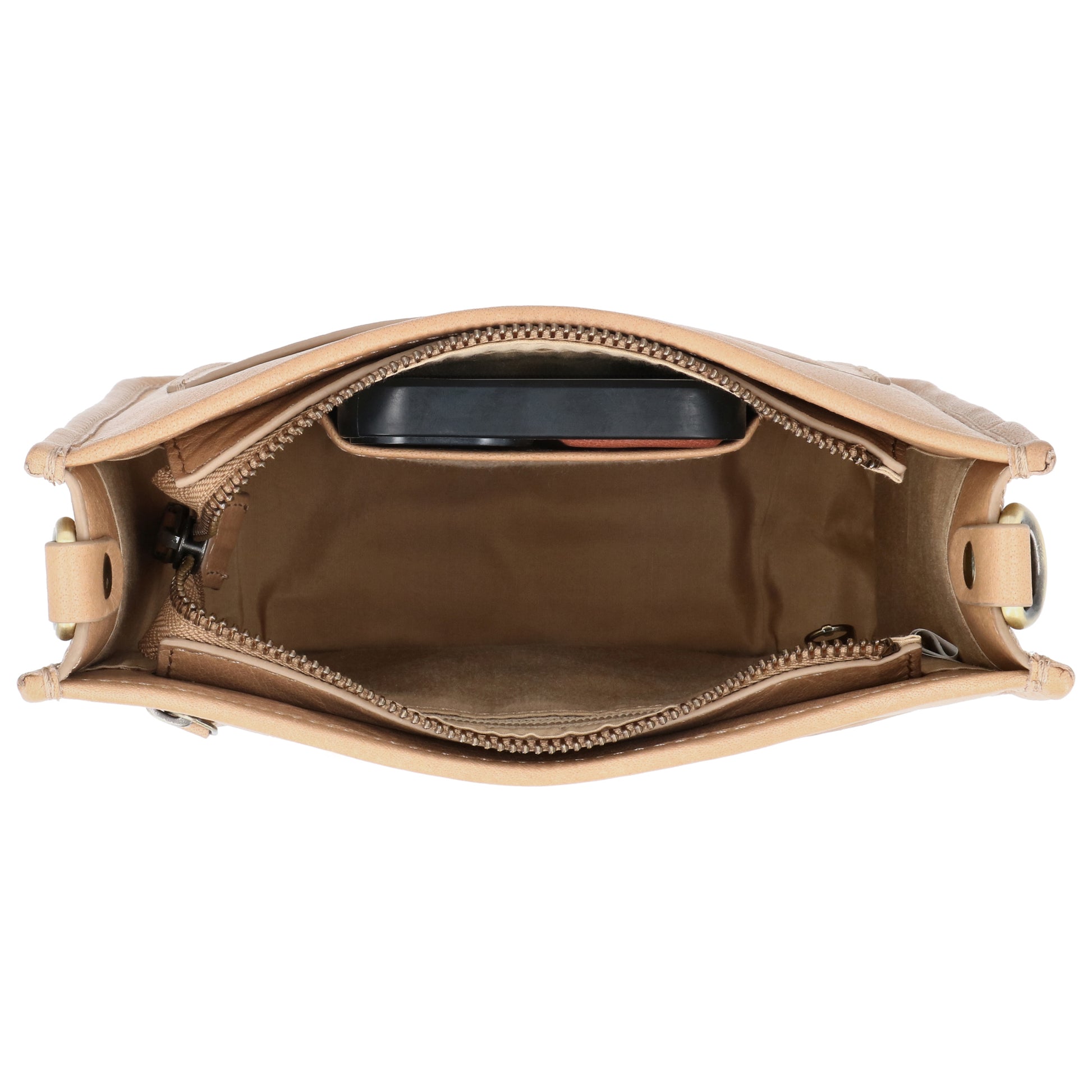 Schultertasche in Sand 20x21,5cm mit Reißverschluss - leder-accessoires.com