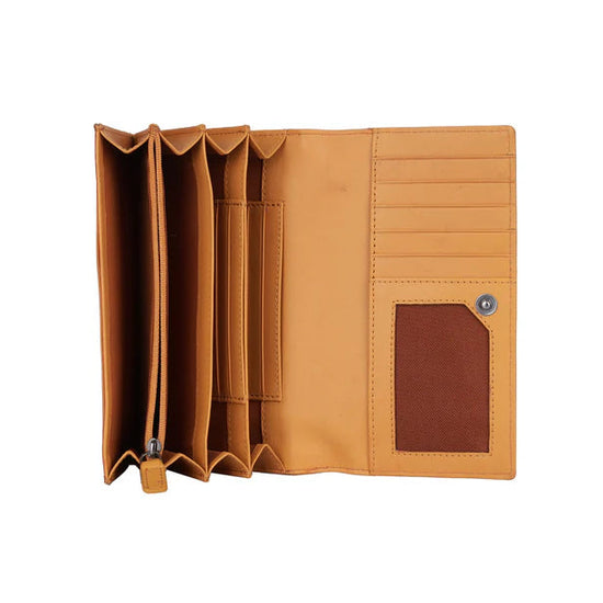 Gelbe Leder-Geldbörse für Damen mit vielen Kartenfächern und Reißverschlussfach