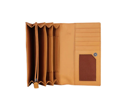 Gelbe Leder-Geldbörse für Damen mit vielen Kartenfächern und Reißverschlussfach