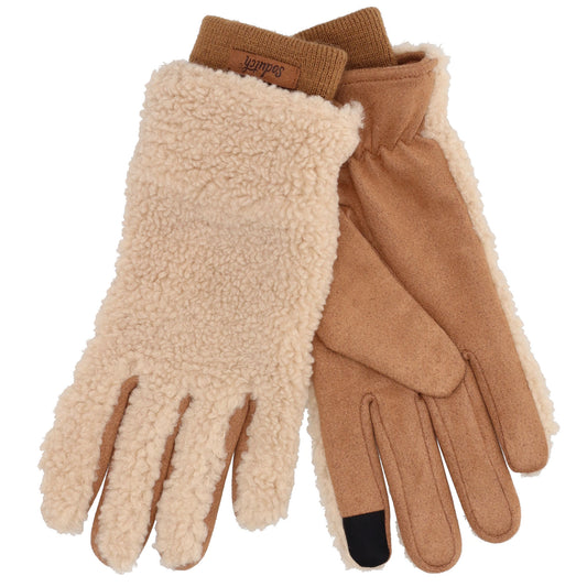 Teddyfellhandschuh in Cognac mit Touchscreen-Funktion