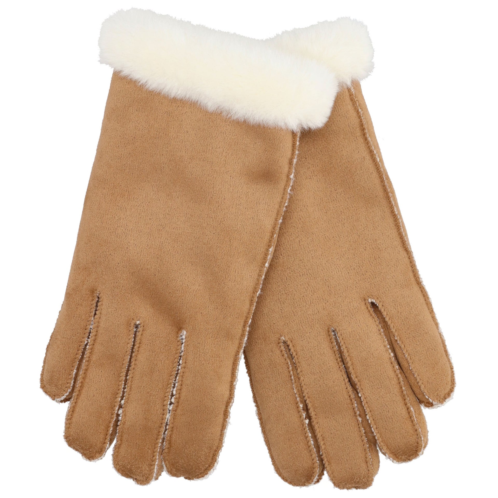 handschuhe leder cognac Cognac Winterhandschuhe in Wildlederoptik mit Fell und Kunstfellfutter