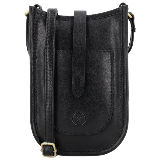 Handytasche Leder 17x12x4cm in Schwarz mit Lasche