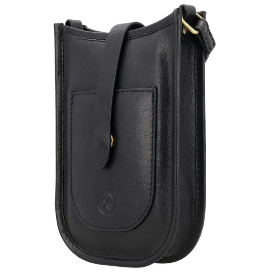 Handytasche Leder 17x12x4cm in Schwarz mit Lasche