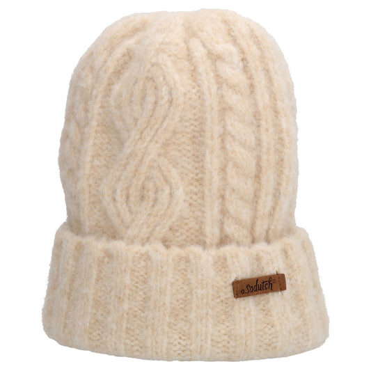 Wintermütze Beige 23x23cm mit Zopfmuster - leder-accessoires.com