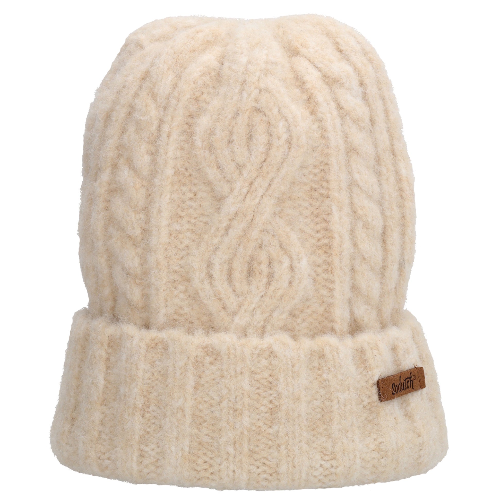 Wintermütze Beige 23x23cm mit Zopfmuster - leder-accessoires.com