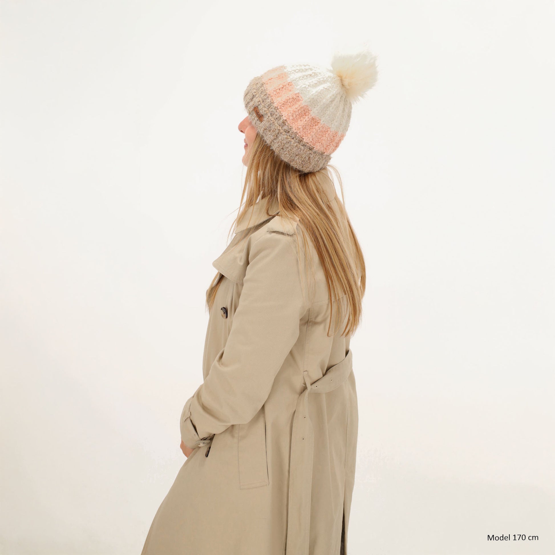 Wintermütze Rosa 24x21cm mit grobem Strickmuster - leder-accessoires.com