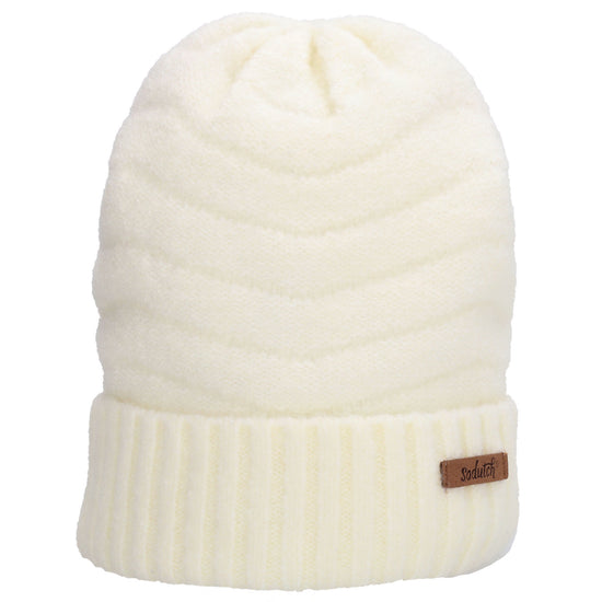 Wintermütze Weiß 22x21cm mit welligem Strickmuster - leder-accessoires.com