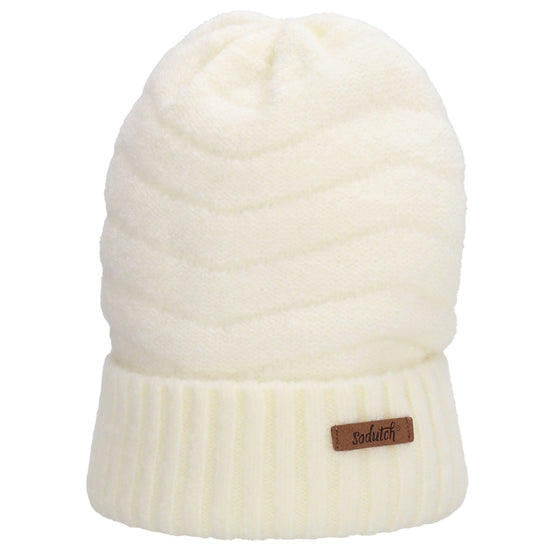 Wintermütze Weiß 22x21cm mit welligem Strickmuster - leder-accessoires.com