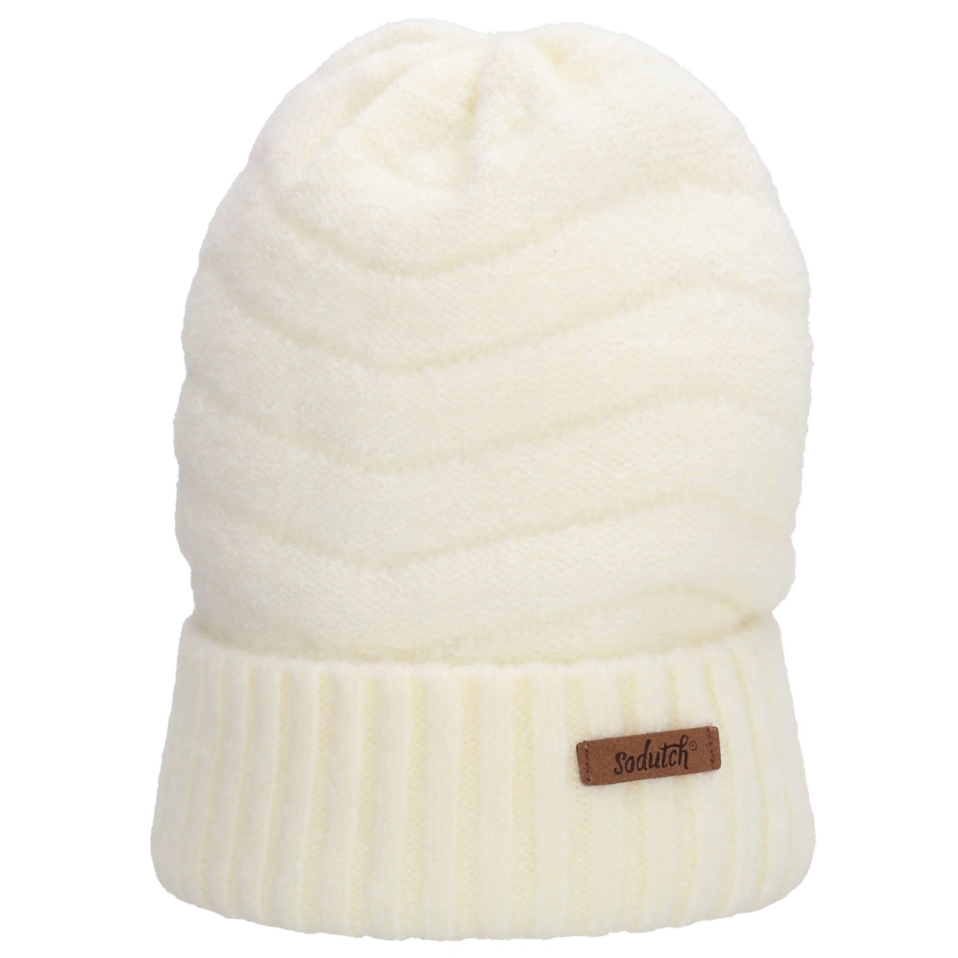 Wintermütze Weiß 22x21cm mit welligem Strickmuster - leder-accessoires.com