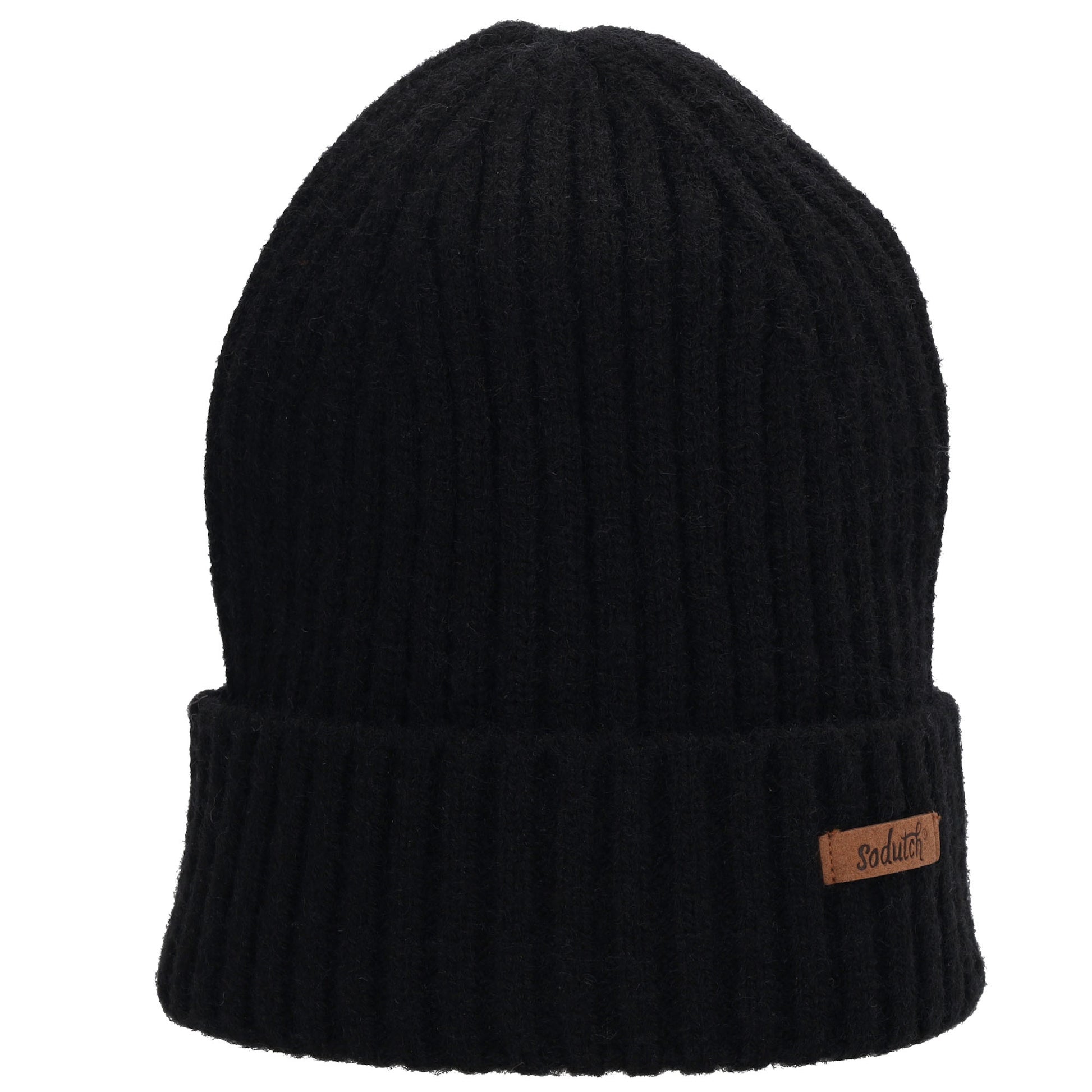 Wintermütze Schwarz 22x23,5cm mit Zopfmuster - leder-accessoires.com