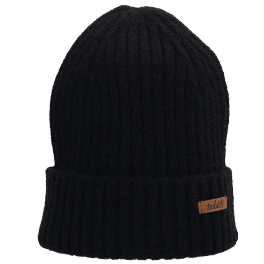 Wintermütze Schwarz 22x23,5cm mit Zopfmuster - leder-accessoires.com