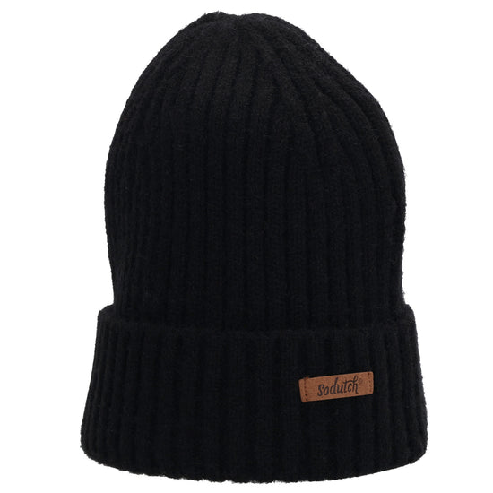 Wintermütze Schwarz 22x23,5cm mit Zopfmuster - leder-accessoires.com