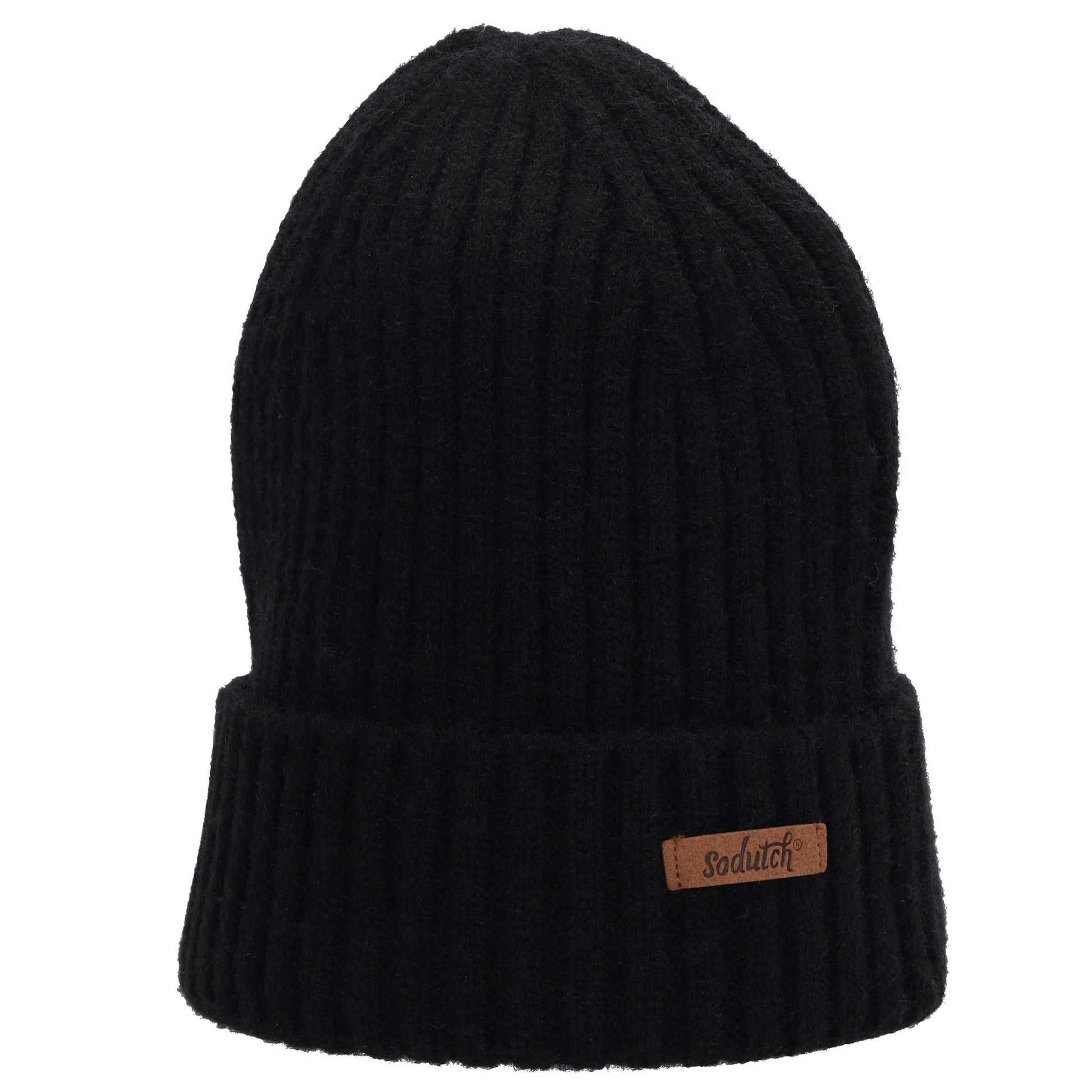 Wintermütze Schwarz 22x23,5cm mit Zopfmuster - leder-accessoires.com