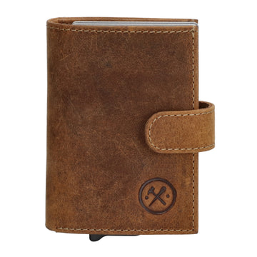 Kompakte Safety Wallet 8,3x10,5cm aus braunem Leder mit Karten- & Münzfach