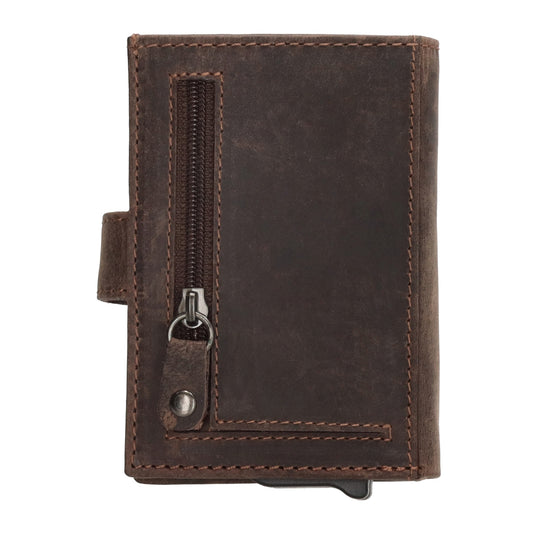 Dunkelbraune Leder Safety Wallet 8,3x10,5cm im Vintage-Look für Karten