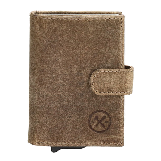 Sandfarbenes Safety Wallet 8,3x10,5cm aus Leder – klein, praktisch & vintage