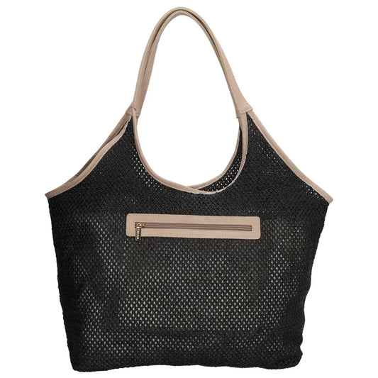 London Shoreditch Shopper 46x52cm Schwarz – Damen Tasche in Stroh-Optik